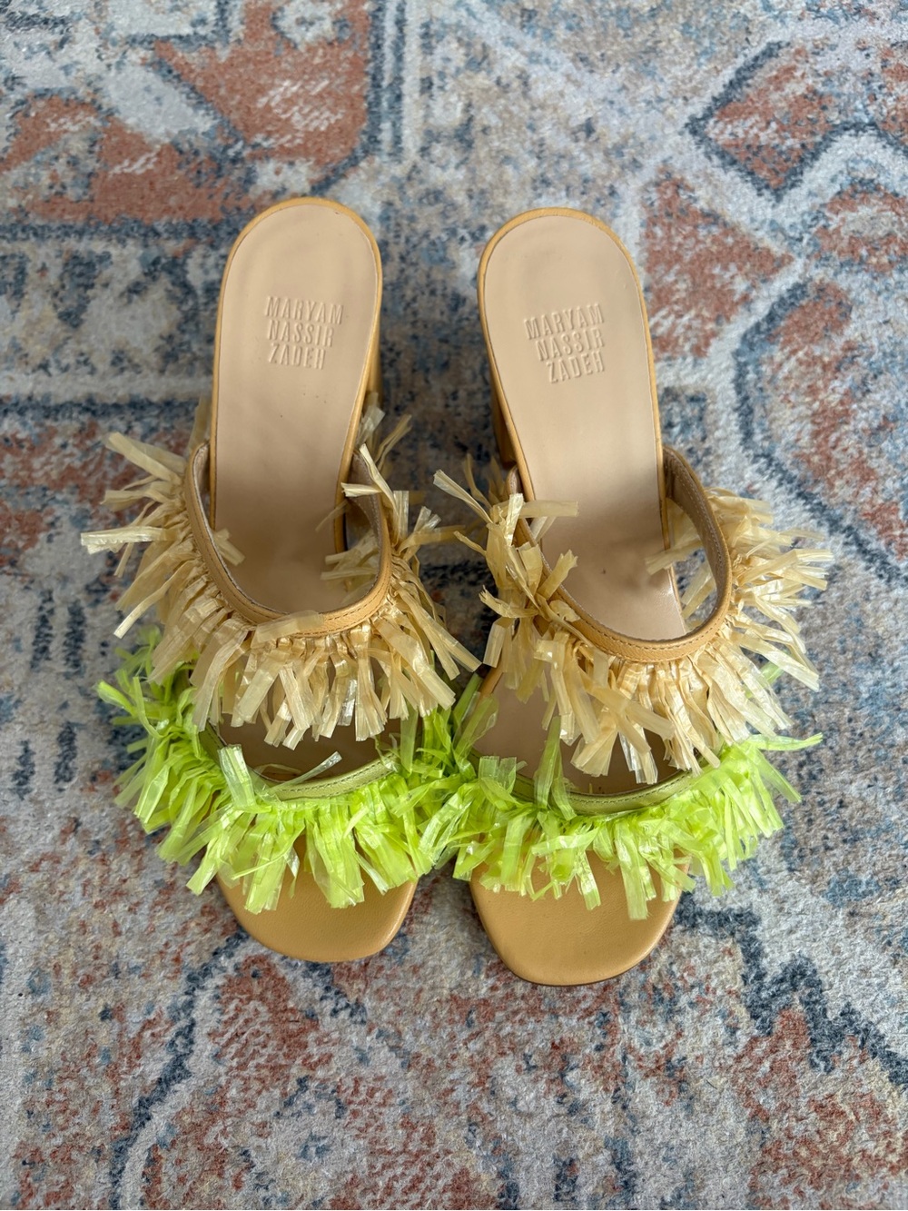 Maryam Nassir Zadeh Yellow and Lime Fringe Slide Mules